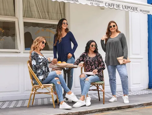 Miniatura 6 de CATHY Blusa holgada de manga larga con volantes para mujer, estilo casual, para usar con leggings