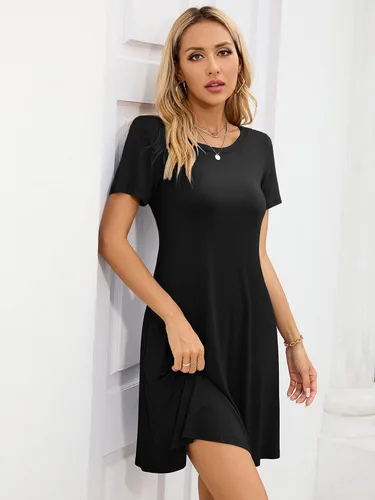 Miniatura 5 de KORSIS - Vestido estilo camiseta informal de verano, de manga corta, con bolsillos, para mujer