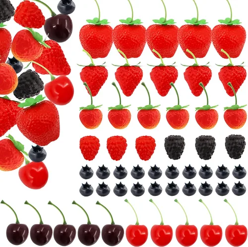 52 piezas de frutas artificiales falsas, incluye fresas falsas, arándanos falsos, frambuesas falsas, cerezas falsas, reutilizables, impermeables, de