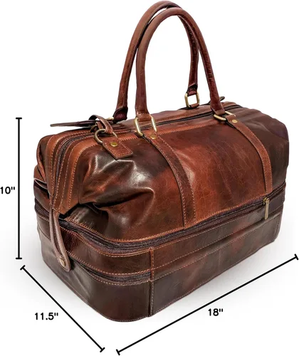 Miniatura 9 de Bolsa de viaje de cuero con compartimento para zapatos, Marrón