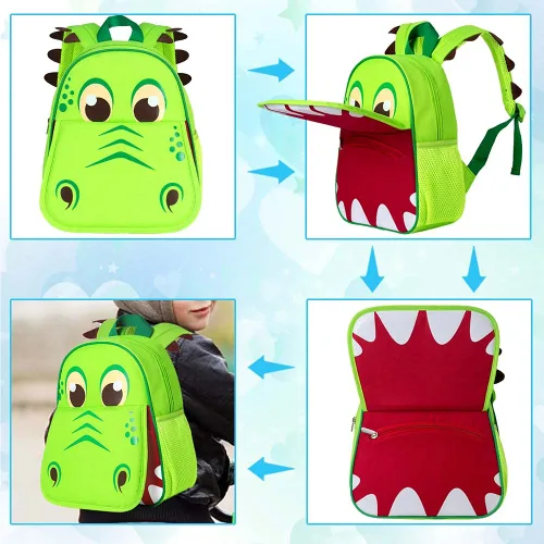 Miniatura 4 de gxtvo Mochila de dinosaurio para niños, mochila preescolar para niños pequeños, mochila escolar de animales de dibujos animados de 12 pulgadas