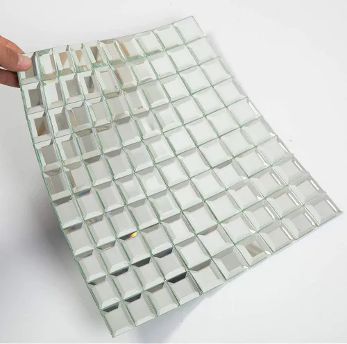 Miniatura 6 de Mosaico de cristal de espejo, 5 caras cuadradas biseladas de cristal plateado espejo de 12 x 12 pulgadas sin costuras para cocina y baño, 5 hojas
