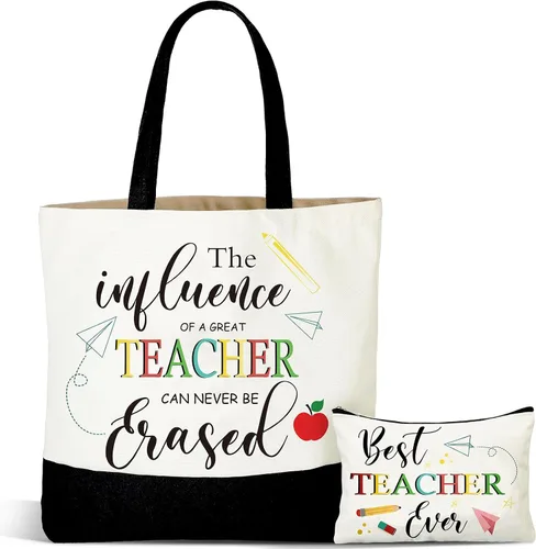 Miniatura 7 de Buryeah 2 piezas de regalo de agradecimiento para profesores de regreso a clases, bolsa de lona con bolsa de maquillaje, regalo de agradecimiento