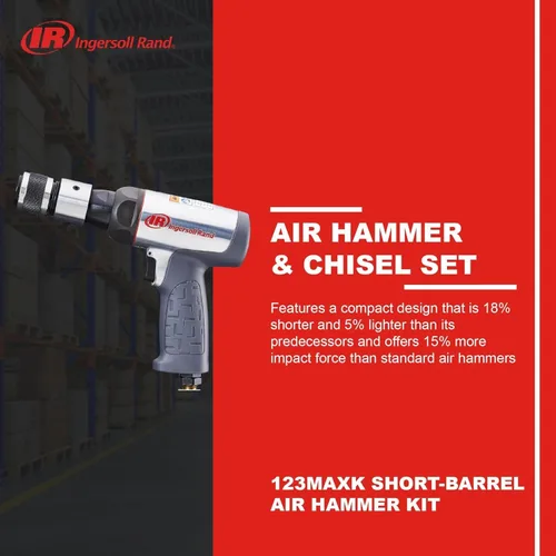 Miniatura 3 de Ingersoll Rand 123MAXK - Martillo neumático reducido por vibración, juego de cinceles de 5 piezas, 3,530 BPM, carrera de 2-5/8 pulgadas, vástago