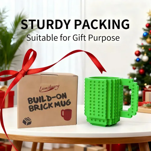 Miniatura 7 de Lumsburry Taza de café de ladrillo integrada, divertida taza de bricolaje con bloques de construcción creativa para niños, hombres y mujeres, Verde