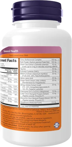 Miniatura 3 de Suplementos NOW, Ocu Support™ con luteína FloraGLO®, además de vitaminas A, C y E, 90 cápsulas vegetales