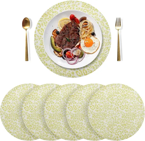 Miniatura 3 de Tapete de placa de PVC amarillo con estampado de leopardo, antideslizante para mesa de comedor para cocina (talla única x 1)