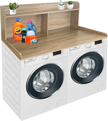 Miniatura 7 de Royxen Encimera de lavadora y secadora con estante extra alto, 19 pulgadas de altura para lavadora y secadora, encimera de lavandería con Roble