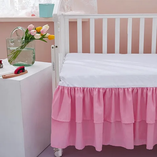 Miniatura 3 de JSD Falda de cama rosa para cuna de 14 pulgadas, caída profunda, con volantes de doble capa, de microfibra, para guardería, para bebés y niñas Rosa