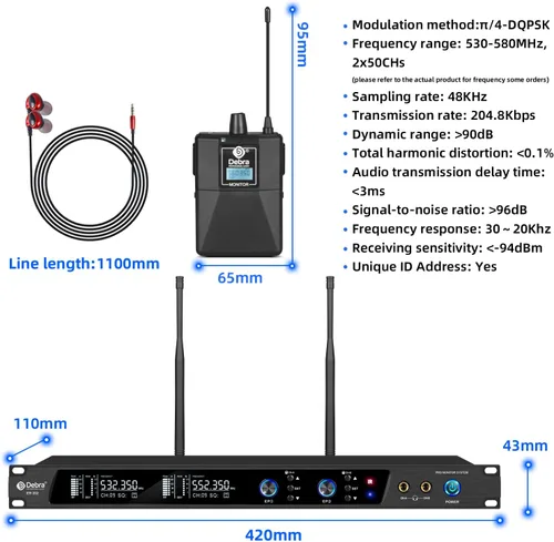 Miniatura 8 de D Debra Bodypack con auricular solo apto para sistema de monitor in-ear inalámbrico mono ER-202 y ER-102, no se puede usar solo (solo 1 Bodypack)