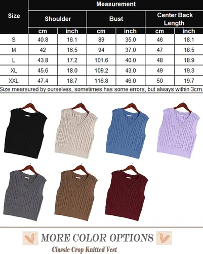 Miniatura 5 de ELESOL Suéter de cuello en V para mujer, sin mangas, tejido de cable, casual, ropa de preparación, lindos suéteres sin botones