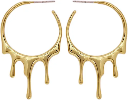Aretes de aro ligeros con forma de lágrima para mujer, de oro de 14 quilates, grandes ovalados, aretes de aro gruesos, de alto pulido, joyería de