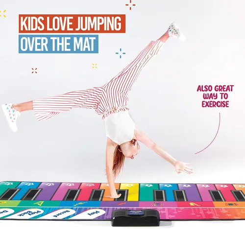 Miniatura 6 de Play22 Alfombrilla de piano de suelo de 6 pies para niños pequeños, tapete de juego de piano gigante, 24 teclas, 8 instrumentos musicales, volumen
