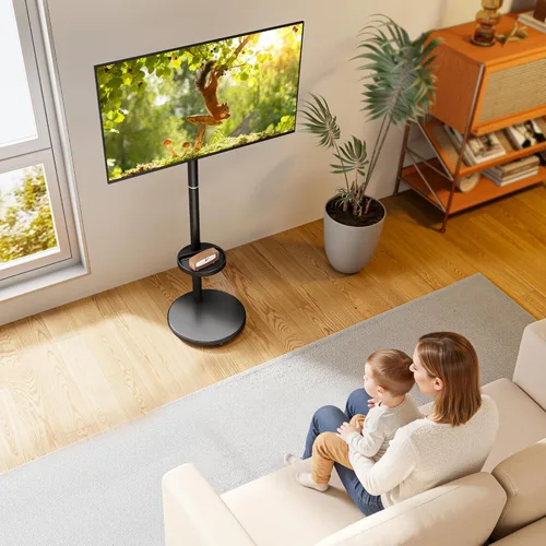 Miniatura 7 de Soporte de TV móvil con ruedas y altura ajustable para TV de 13 a 43 pulgadas hasta 15 kg, de retrato a paisaje, carrito de TV con caja