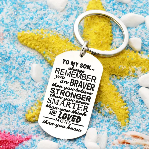 Miniatura 4 de Llavero de Hijo para hombre y niño regalo para mi hijo You are Braver Stronger Smarter than you think acero inoxidable
