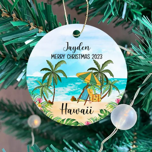 Miniatura 4 de Adorno de Navidad personalizado de playa de Hawái 2026, adorno de Navidad de paisaje urbano de Hawaii, adornos de Hawái, regalos para amigos, mamá