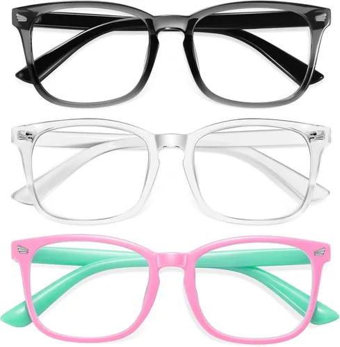 Miniatura 7 de Okany Gafas de luz azul para niños, paquete de 3 gafas de bloqueo de luz azul para niñas y niños, gafas de pantalla de juegos de computadora, Gris