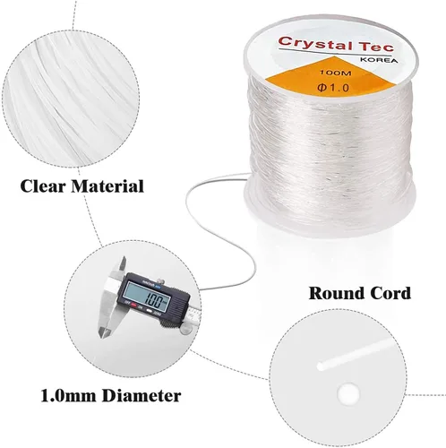 Miniatura 3 de Hilo elástico de 0.039 pulgadas para pulseras, 3 rollos de cordón elástico, cuerda elástica de cuentas de cristal para pulseras, cuentas