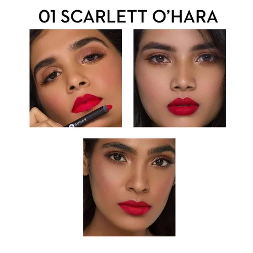 Miniatura 6 de SUGAR Lápiz labial Matte as Hell para mujeres Dura hasta 12 horas Lápiz labial con sacapuntas 2.8gm - 01 Scarlett O'Hara