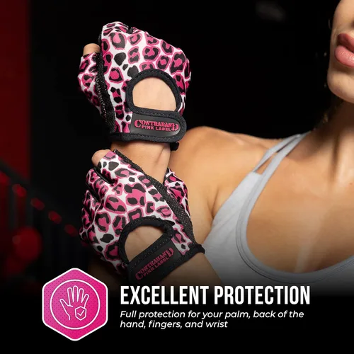 Miniatura 4 de Contraband Pink Label 5297 Design Series - Guantes de levantamiento y remo con estampado de leopardo (par) – Ligero vegano medio acolchado