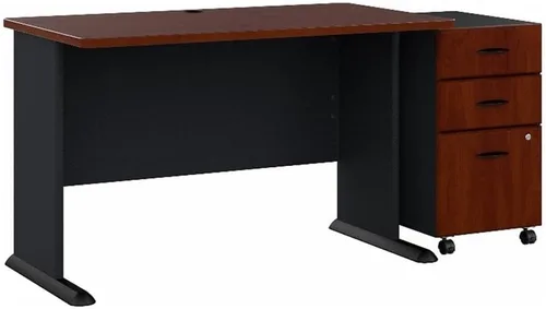 Bush Business Furniture Series A Escritorio de 48 W con archivador móvil en Hansen Cherry y Galaxy