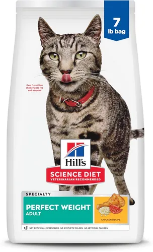 Hill's Science Diet Peso perfecto, adulto 1-6, soporte para el control de peso, comida seca para gatos, receta de pollo, bolsa de 7 libras