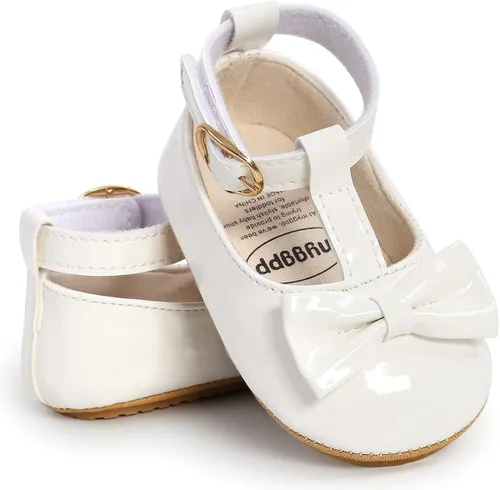 Miniatura 5 de QWZban Zapatos planos Mary Jane para bebés y niñas con Bownot, suela suave, suela suave, piel sintética, recién nacidos, primeros pasos, para fiesta