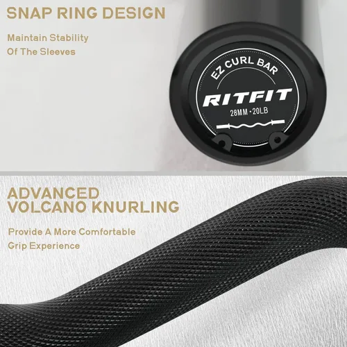Miniatura 5 de RitFit Barra de rizo EZ de 2 pulgadas con pesas, capacidad de peso de 350 libras, barra olímpica para ejercicios de bíceps, tríceps y levantamiento