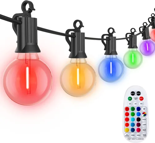 Miniatura 11 de Tira de luces G40 de 25 pies, con focos transparentes, con certificado UL para patios traseros, interiores y exteriores, negro, SYNCHKG061359