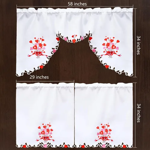 Miniatura 5 de Grelucgo Juego de cortinas bordadas para ventana de cocina (corazón)