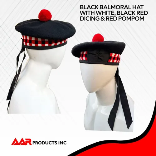 Miniatura 12 de AAR Gorros Glengarry Balmoral Kilt Scottish para hombre en dados y lisos 100% lana Piper 52-62