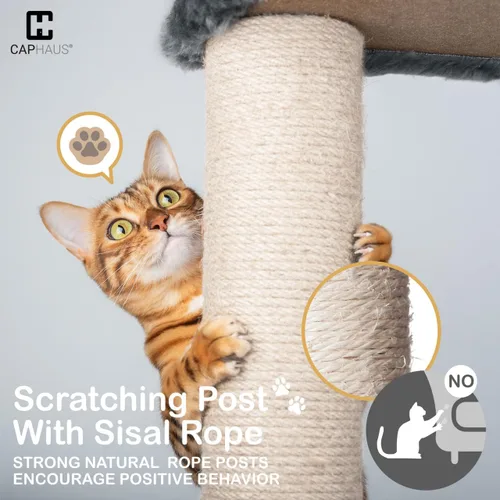 Miniatura 5 de CAPHAUS Torre para Gatos de Interior con Juguete de Varita para Gatos, Moderno y Lindo Árbol para Gatos de 74 Pulgadas con Percha Ampliada para Gris