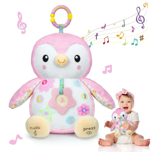 Juguetes para bebés 0-6 meses, animal de peluche musical con sonajeros y papel crujiente, anillo colgante para juego sensorial, juguetes para tiempo