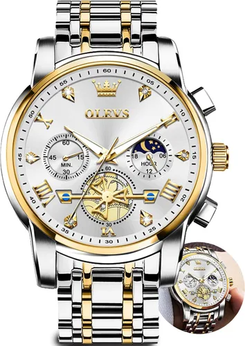 Miniatura 20 de OLEVS Relojes para hombre de plata, reloj de cronógrafo de acero inoxidable para hombre, reloj analógico de cuarzo de cara grande para hombre