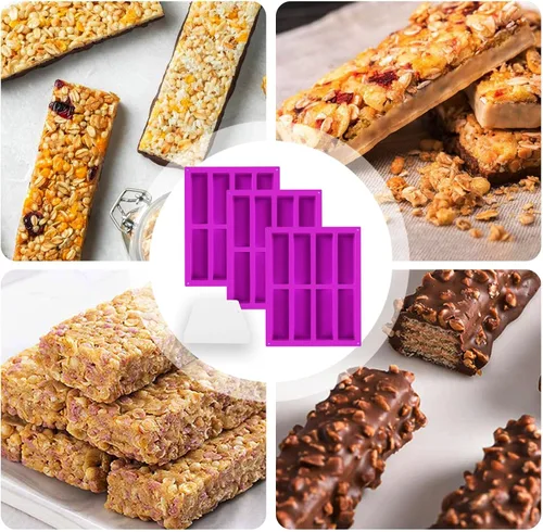 Miniatura 5 de Paquete de 3 moldes de barra de granola de silicona de 8 cavidades, molde rectangular de barra de proteínas de silicona para hornear barra