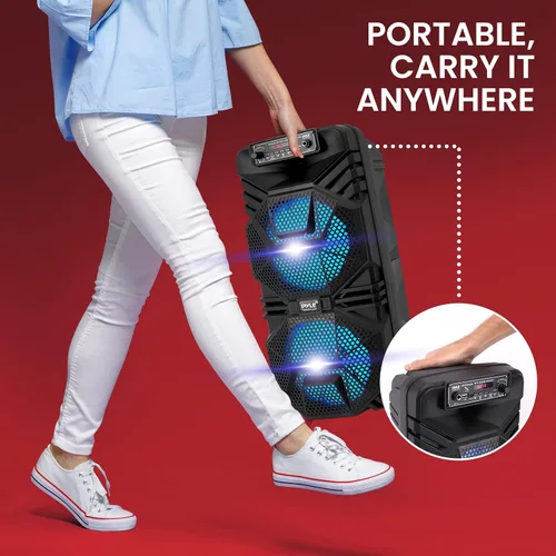 Miniatura 6 de Pyle Sistema de altavoces PA Bluetooth – Altavoz Bluetooth recargable de 600 W para exteriores, sistema PA portátil con subwoofer dual de 8