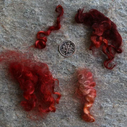 Miniatura 2 de Cierres de mohair reales. Fibra de lana teñida a mano orgánica para cabello y pelucas de muñeca, fieltro, mezcla, hilado, tapices y adornos. Henna