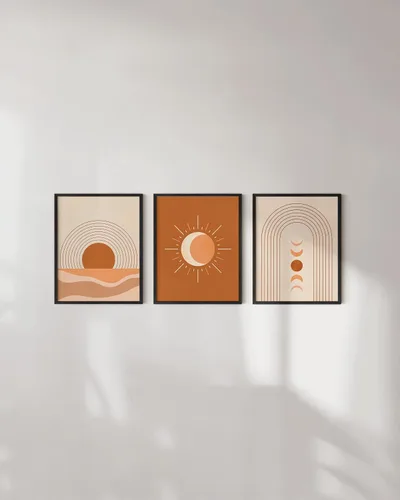 Miniatura 5 de HAUS AND HUES Juego de 3 decoraciones de pared de terracota de mediados de siglo, impresiones artísticas de luna, arte de pared bohemio y moderno