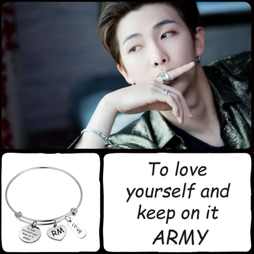 Miniatura 6 de LACAKU - Pulsera para niño, Kpop, BTS, Bangtan, dijes con textos en inglés, amarte a ti mismo, A.R.M.Y, regalo de joyería para niños, acero