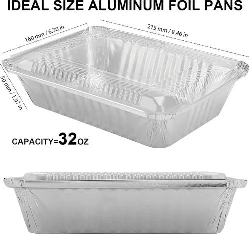 Miniatura 2 de HOZEON Paquete de 125 bandejas de papel de aluminio de 8.5 x 6 pulgadas con tapas transparentes, capacidad de 2.25 libras, recipientes desechables