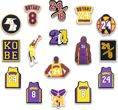 SocaCharms Dijes de cocodrilo de baloncesto, 16 unidades, jugador de 24 zapatos para decoración de zuecos de PVC, lindos accesorios, zapatos,