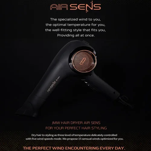 Miniatura 2 de Secador de Pelo JMW KOREA Profesional de Salón AIR Sense I 15 Vientos-3 Calores X 5 Velocidades Mix, 2 Boquillas & Soporte para Secador, Motor BLDC