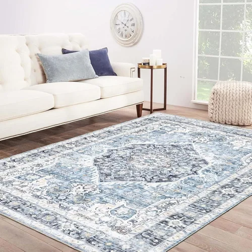 Miniatura 41 de Alfombra de área de 5 x 7, alfombra bohemia vintage, ultra suave, de pelo bajo, lavable, antideslizante, resistente a las manchas, alfombra impresa