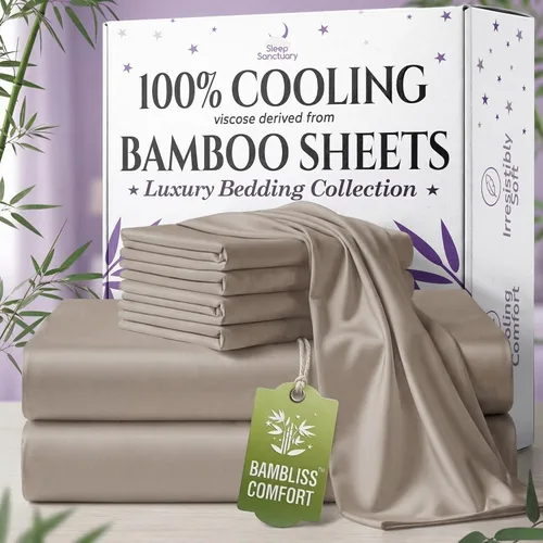Miniatura 27 de SLEEP SANCTUARY - Juego de sábanas 100% viscosa derivada de bambú tamaño individual 4 piezas – Sábanas de lujo BamBliss de enfriamiento