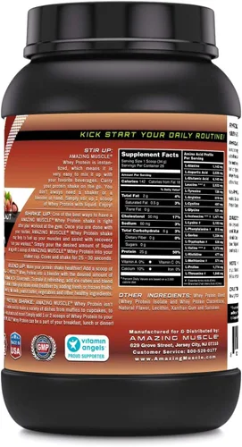 Miniatura 2 de Amazing Muscle - Polvo aislado y concentrado de proteína de suero 0.88 oz de proteína por porción, sin OMG, sin gluten (2 libras, avellana)