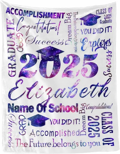 Miniatura 14 de MyPupSocks Manta personalizada para regalo de graduación, felicitaciones clase de 2025, manta azul personalizada de forro polar 2025 para hermana