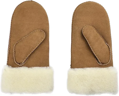Miniatura 2 de Surblue Manoplas de gamuza de oveja de invierno para hombre, piel de oveja de alta calidad, cálido puño grueso forrado de lana de cordero