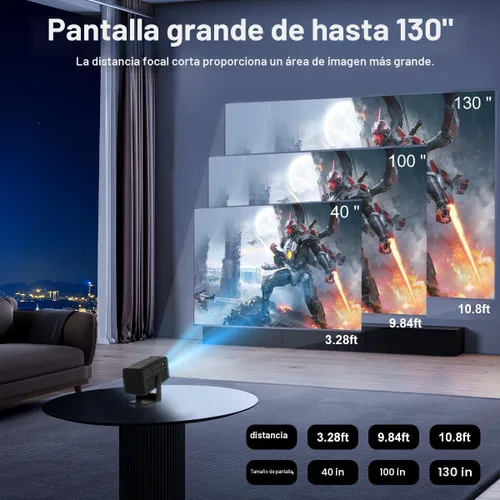 Miniatura 7 de Mini proyector con WiFi y Bluetooth, soporte 4K 260 ANSl proyector portátil inteligente, Keystone automático, rotación de 135 grados, proyector