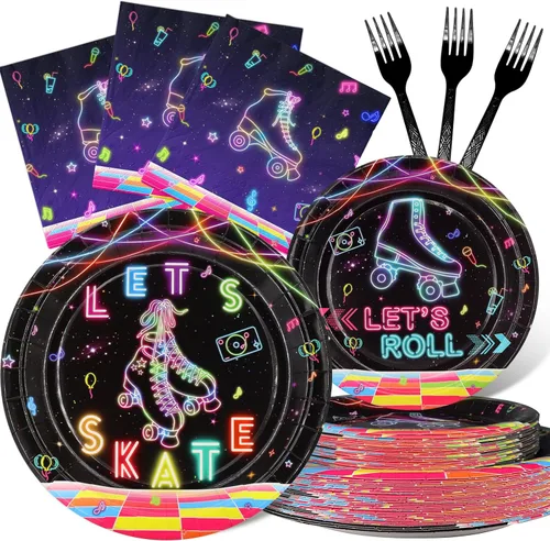 Conjunto de Decoraciones para Fiesta de Patinaje sobre Ruedas - Divertidos Platos, Servilletas y Tenedores de Fiesta de Patinaje sobre Ruedas para