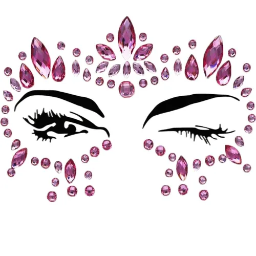 Miniatura 2 de Gemas de cara de sirena rosa con diamantes de imitación, joyas para la cara, tatuaje rave, calcomanías para el cuerpo, gemas de pecho para mujeres